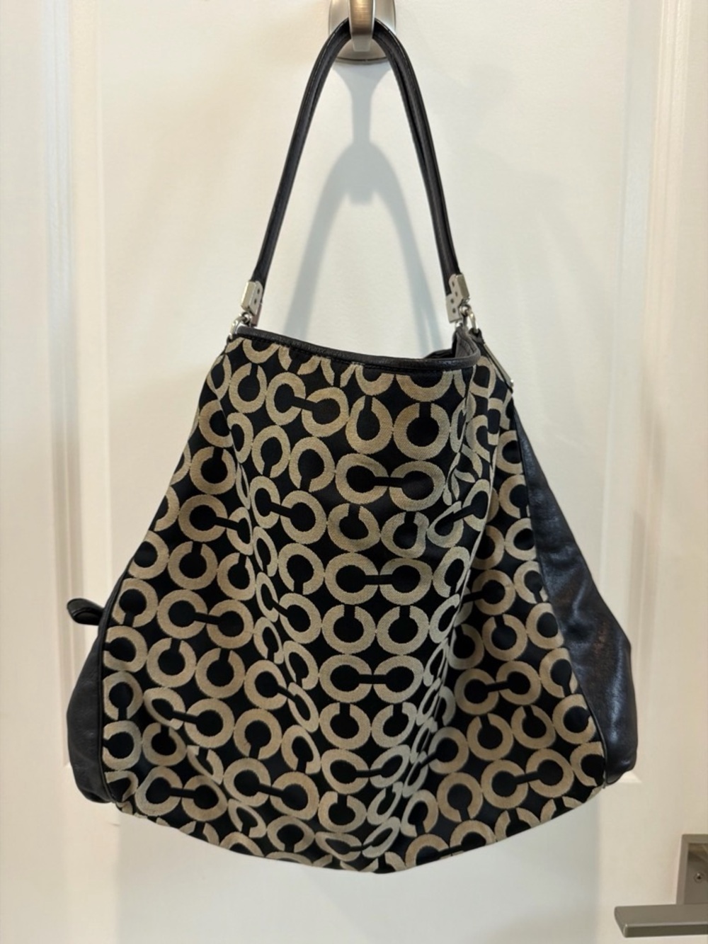Coach Black & Cream Signature Canvas Shoulder Bag